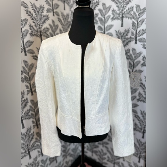 Louben white Jacquard Jacket Zip Up size 6 - Picture 2 of 8